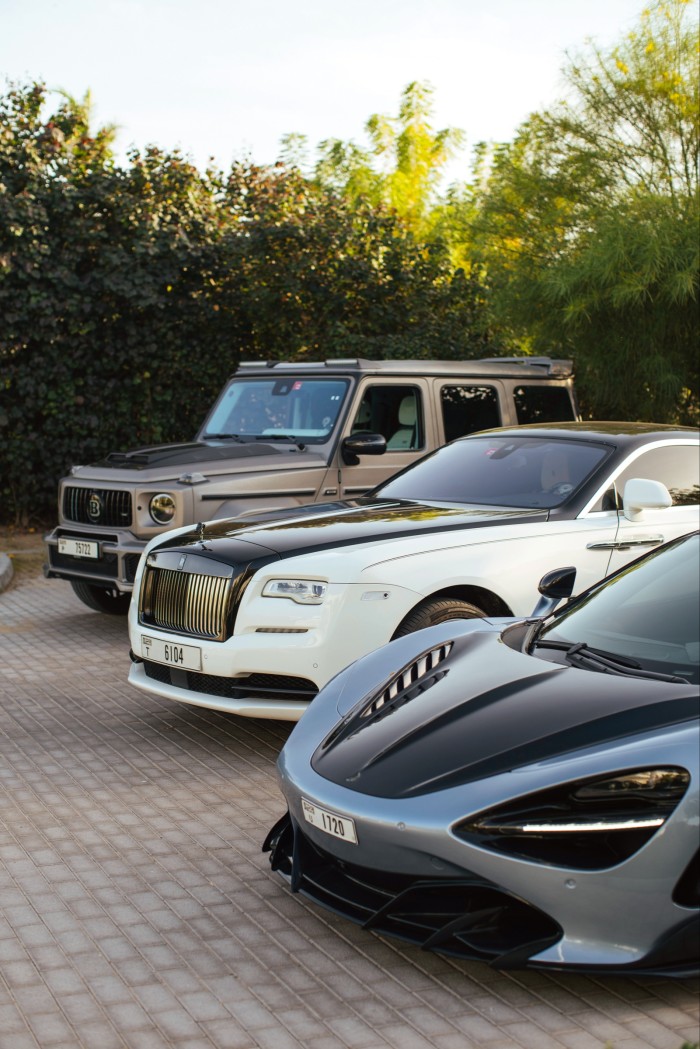 The Rolls?flanked by her McLaren 720S TopCar Fury edition (right)?and her custom Brabus Mercedes G-Wagen