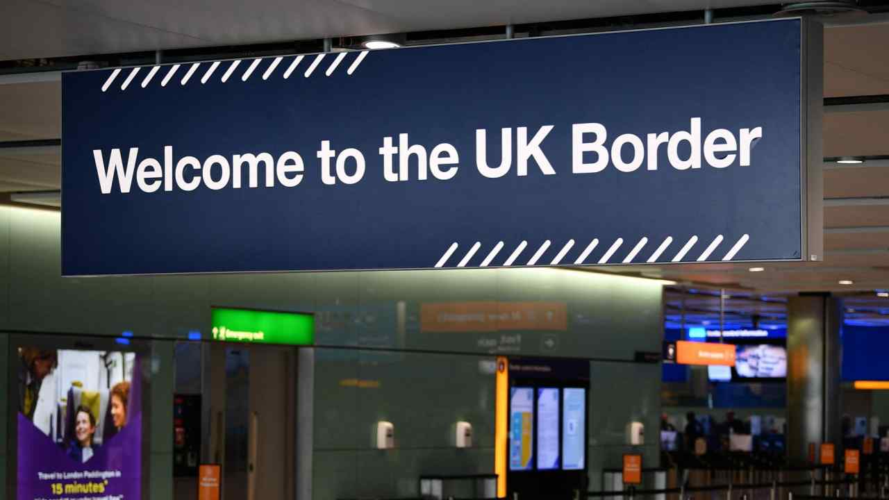 A UK border sign at Heathrow airport