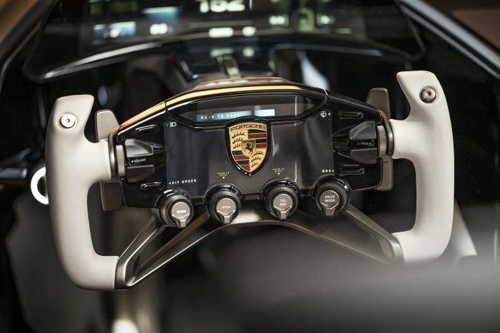 The steering wheel of the Porsche Mission X