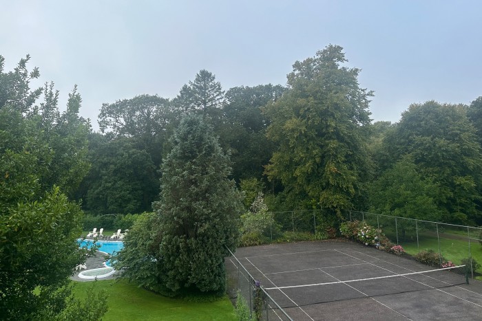 The tennis court and pool at Ballymaloe