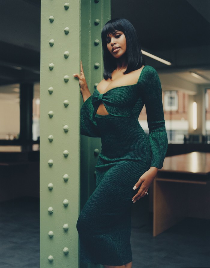 Sabrina Elba wears Lurex knit midi dress, £370