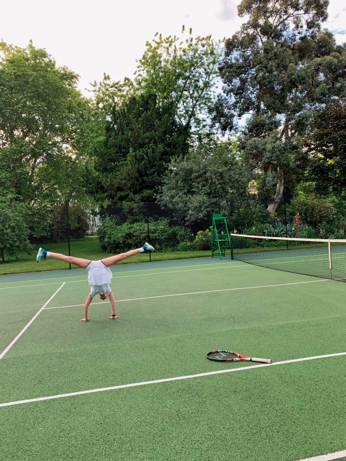 The author’s daughter on the court in the private garden of Ladbroke Square, Notting Hill
