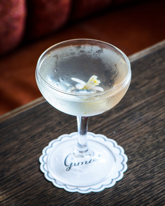 A glass of the restaurant’s house Gimlet cocktail