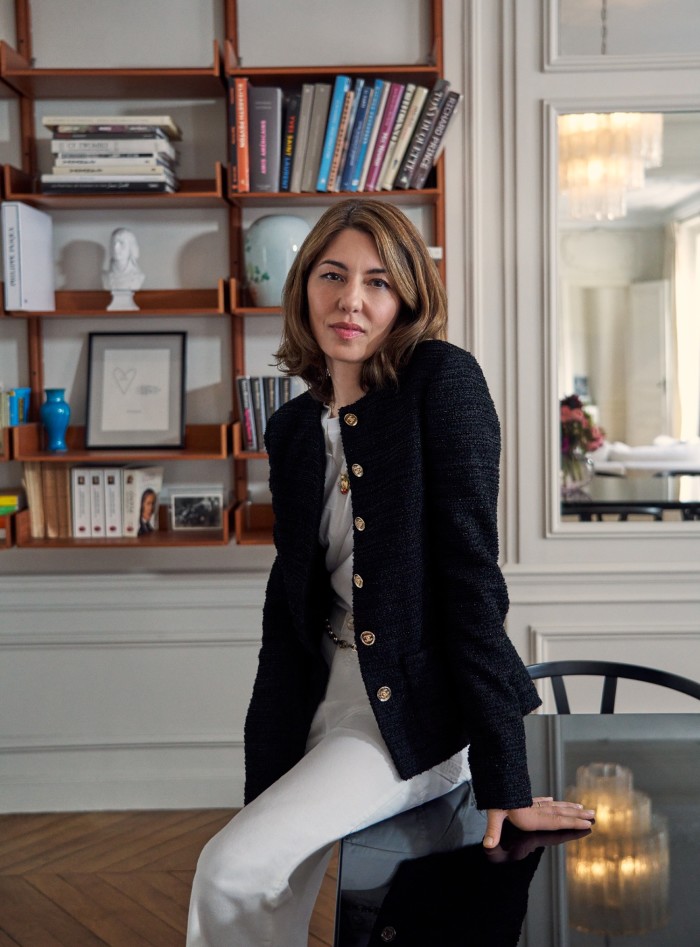 Sofia Coppola wears Chanel tweed jacket, £8,660. APC cotton T-shirt, £90. Carhartt trousers and Chanel leather and gold-metal chain CC belt,?Coppola’s own. Jewellery throughout, Coppola’s own