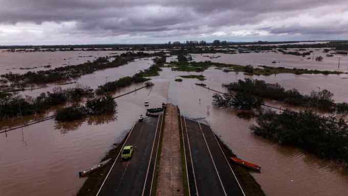 A flooded road in Rio Grande do Sul state in southern Brazil
