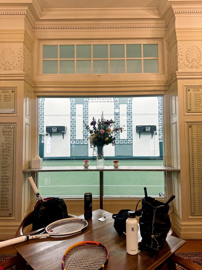 Looking out on the court at the Heights Casino in New York